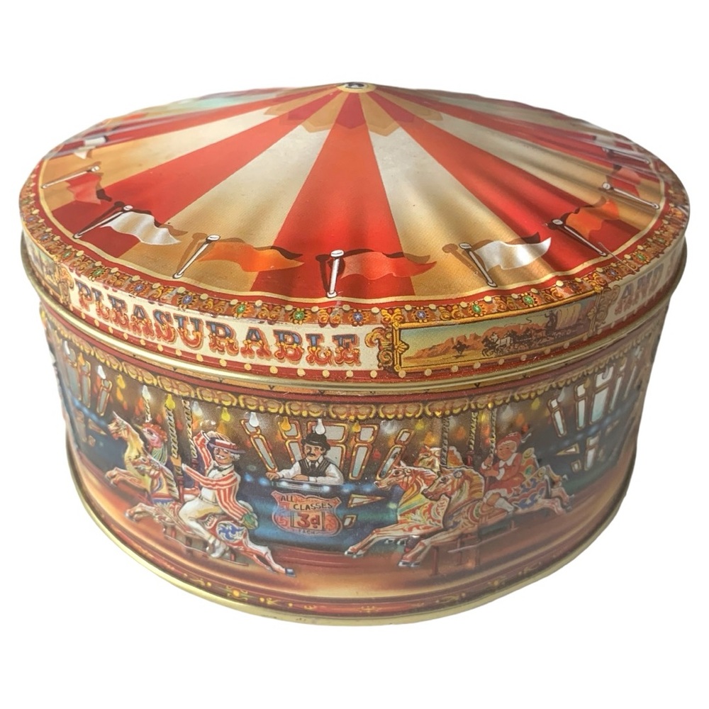 VTG Tom Cockle's Galloping Horses Carousel Merry-go-round Metal Cookie Tin